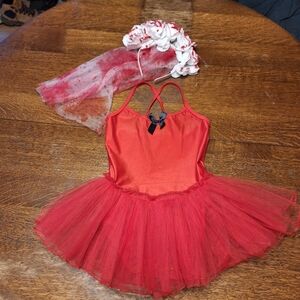 Red Tutu Dress with Floral Headband for Kids Size XXL